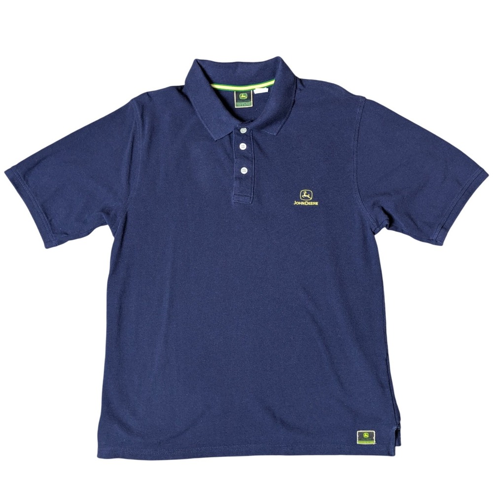John Deere Tractor Logo Navy Blue Short Sleeve‎ Polo Shirt Men's Medium